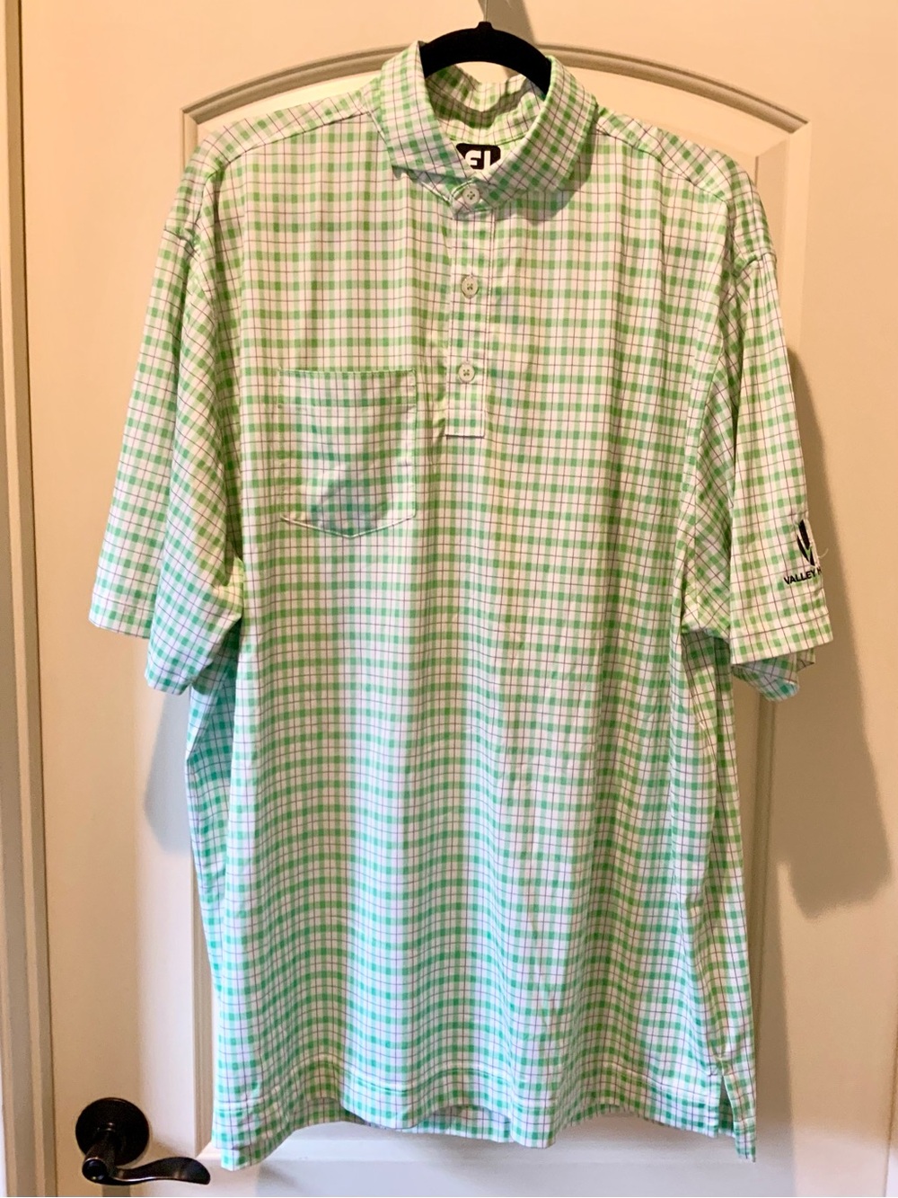 FootJoy Light Green and White Plaid Polo